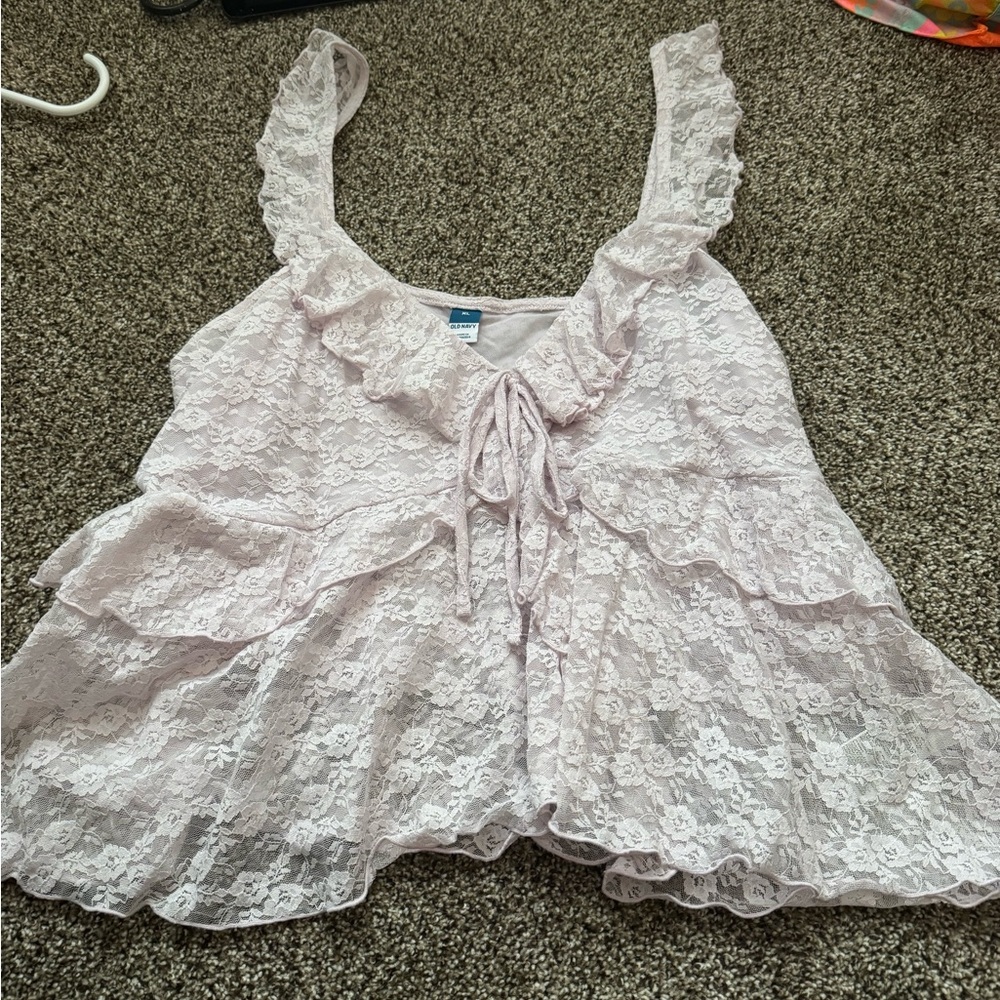 Old Navy Light Pink Lace Ruffle Tank Top